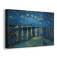 Canvas art print featuring an expressive nocturnal landscape with water and city lights, displayed at an angle