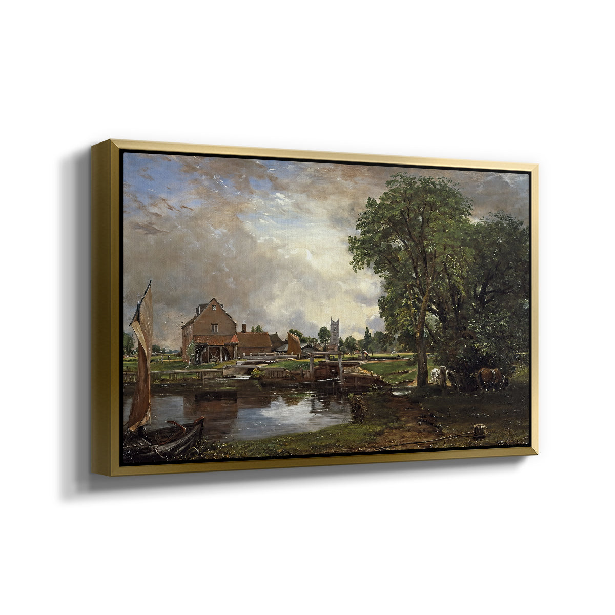 Dedham Lock and Mill, c. 1820 - Floater Framed Canvas Print