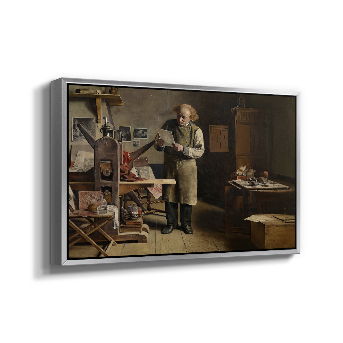 The Plate Printer, 1875 - Floater Framed Canvas Print