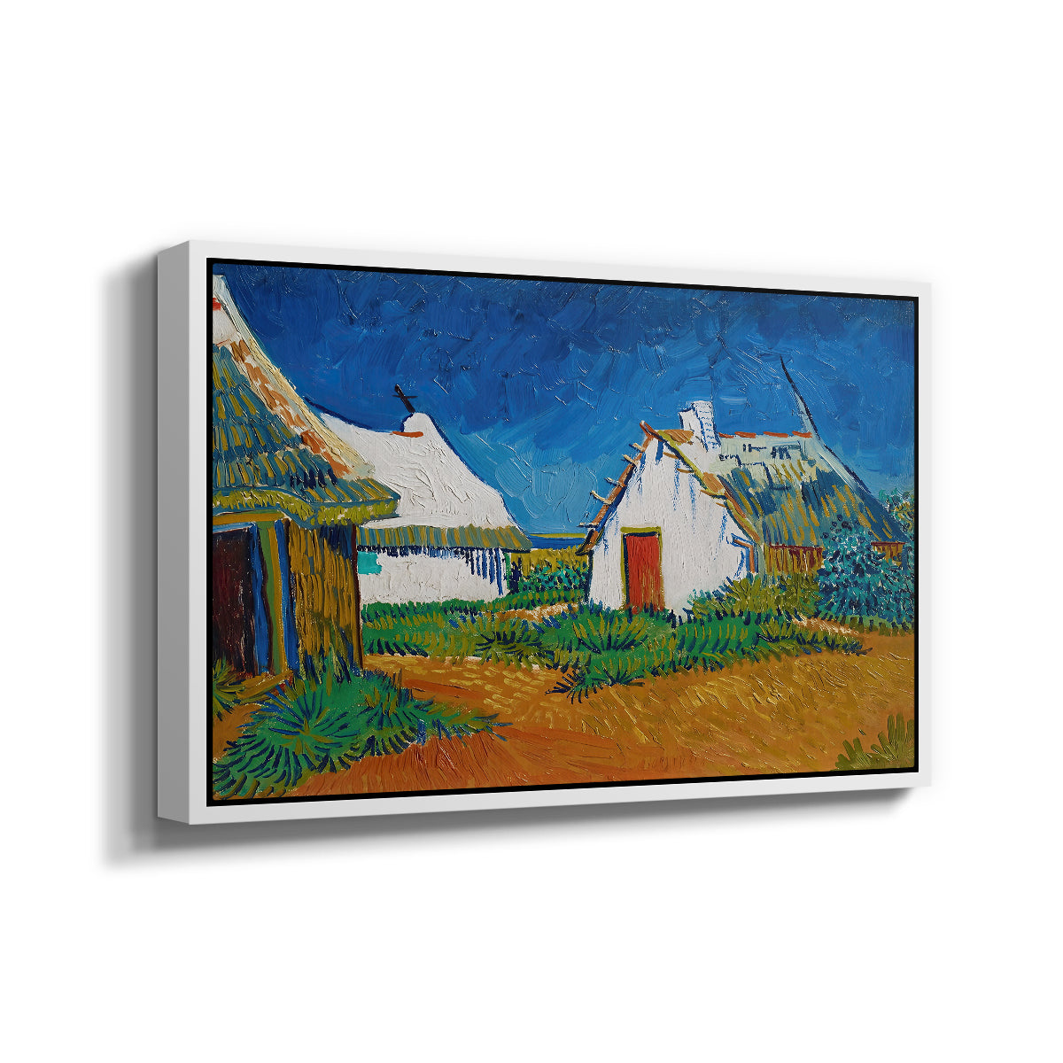 Three White Cottages at Saintes-Maries, 1888 - Floater Framed Canvas Print