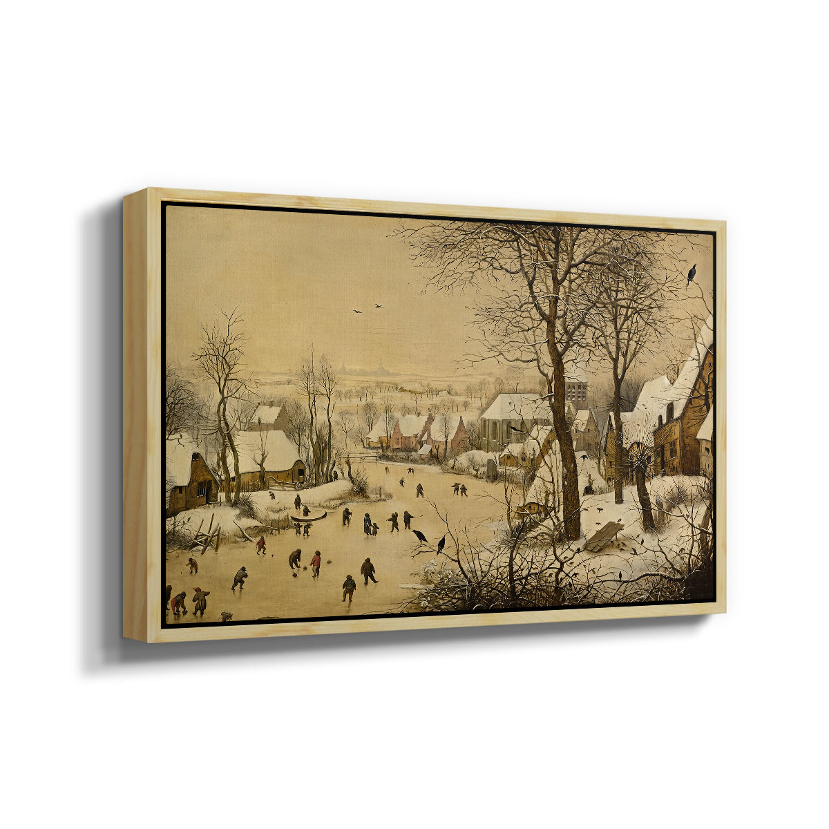 Winter Landscape with Skaters and Bird Trap, 1565 - Floater Framed Canvas Print