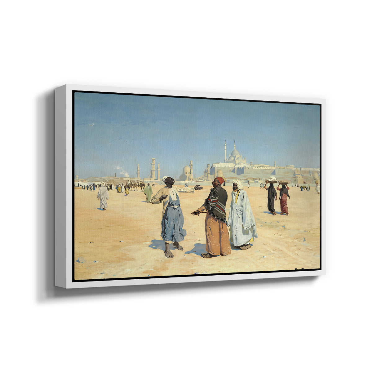 View from the Desert of Cairo with Citadel and Mamluk Tombs in the Background, c. 1889-1890 - Floater Framed Canvas Print