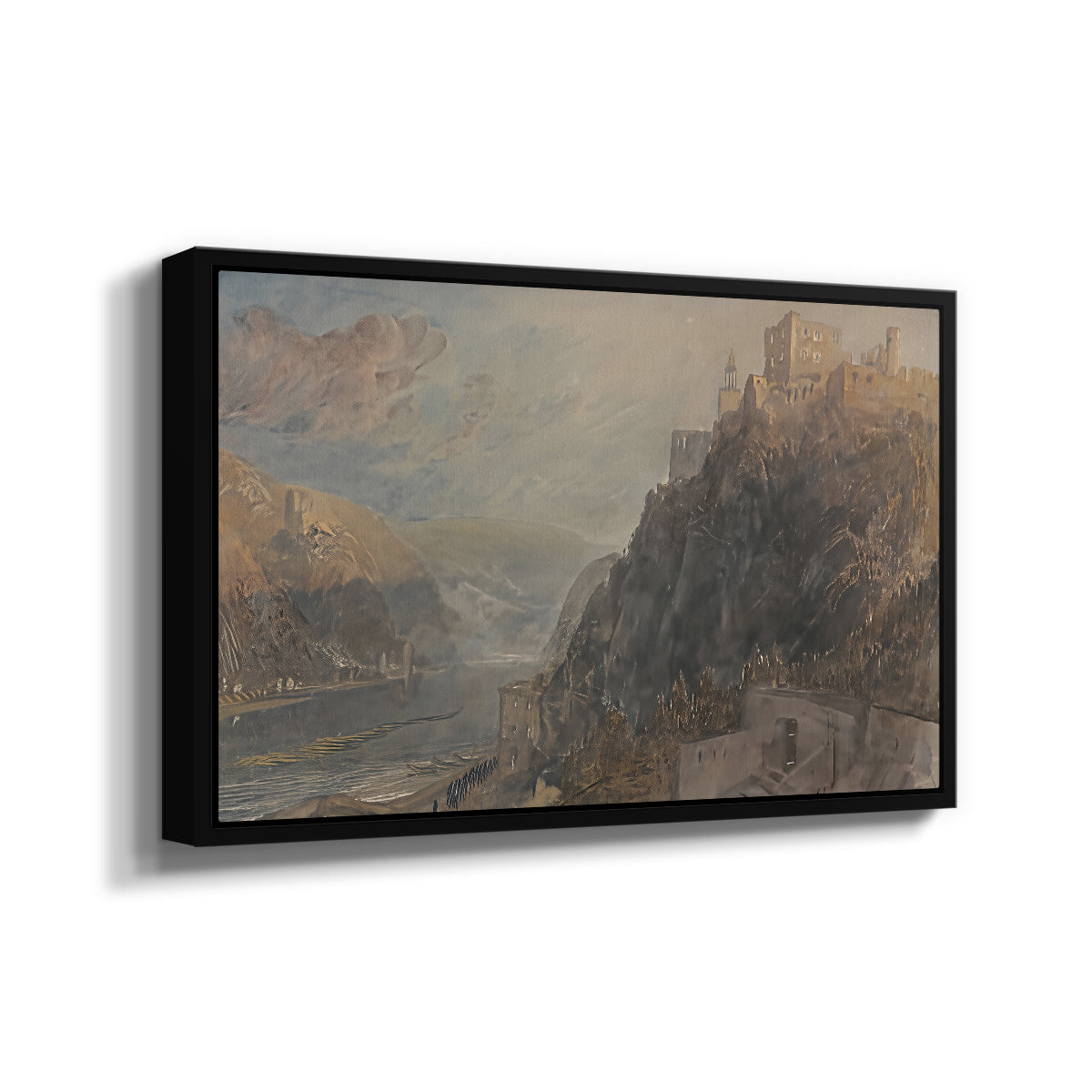 Rheinfels Looking to Katz and Gourhausen, 1817 - Floater Framed Canvas Print