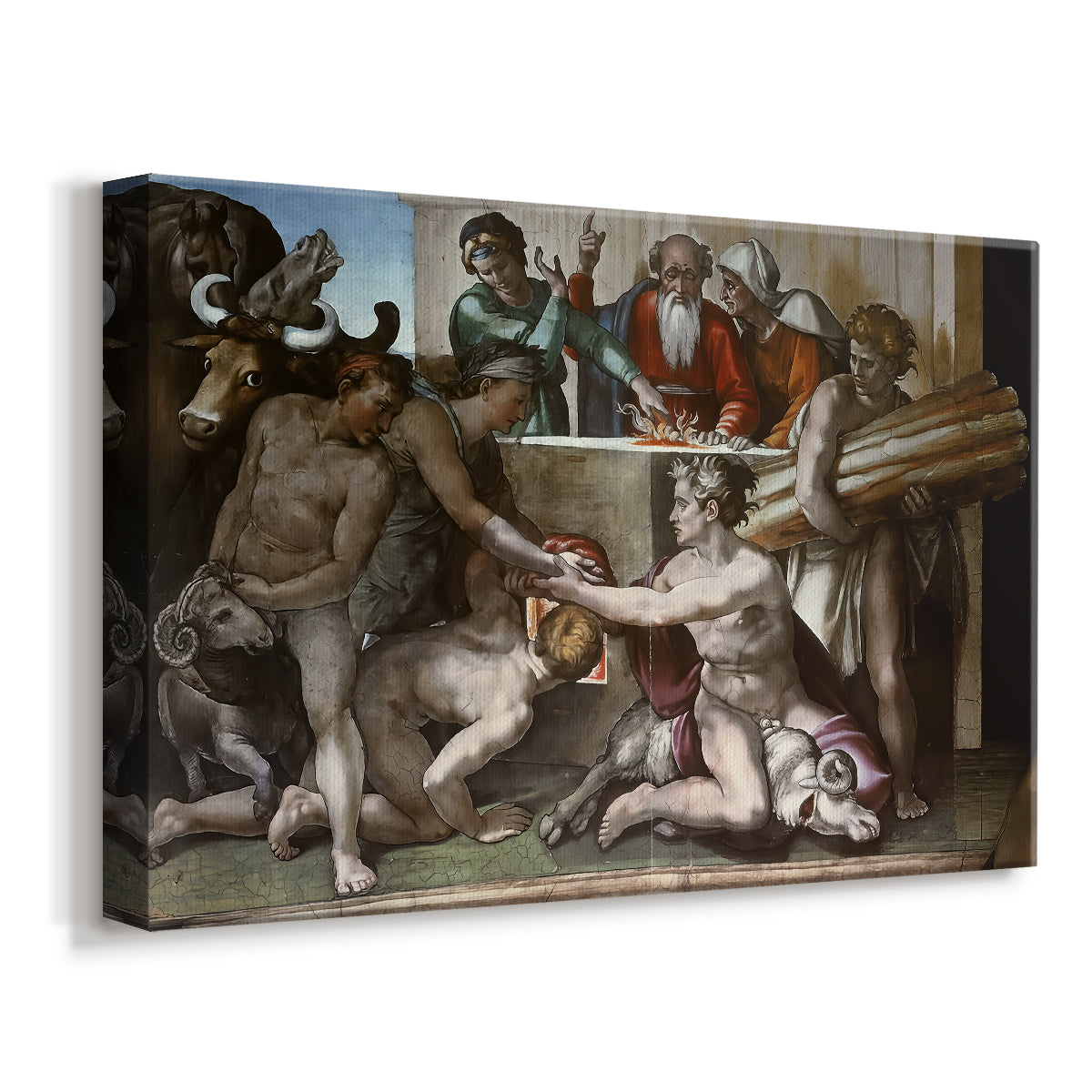 Canvas art print featuring a classical scene of religious offering, displayed at an angle