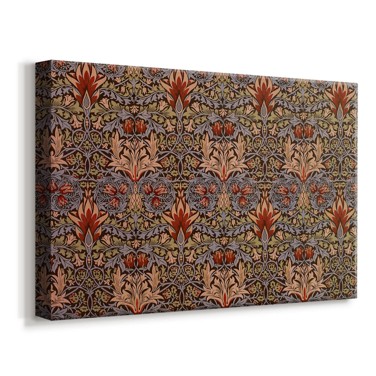 Canvas art print featuring a decorative textile design with vertical floral rhythm, displayed at an angle