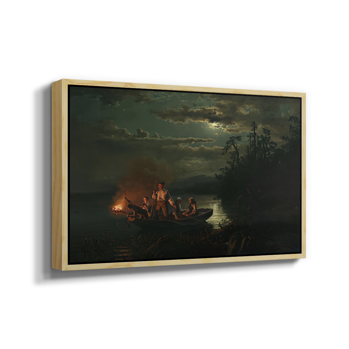 Spear Fishing on Lake Krøderen, 1851 - Floater Framed Canvas Print