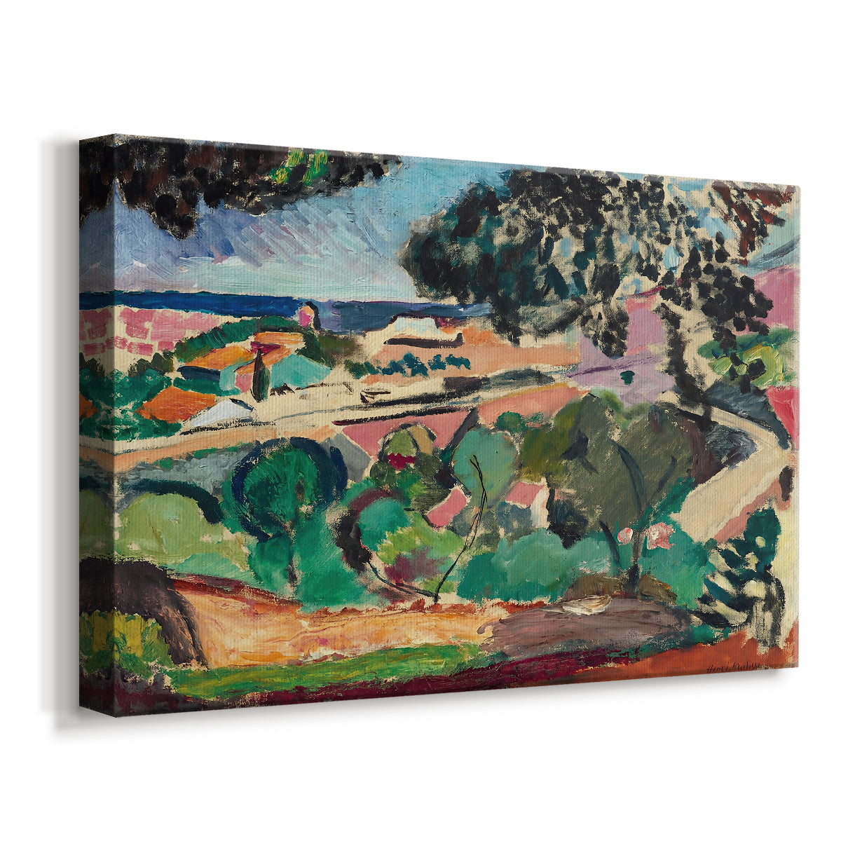 Canvas art print featuring a Fauvist view of Collioure with bold natural forms, displayed at an angle