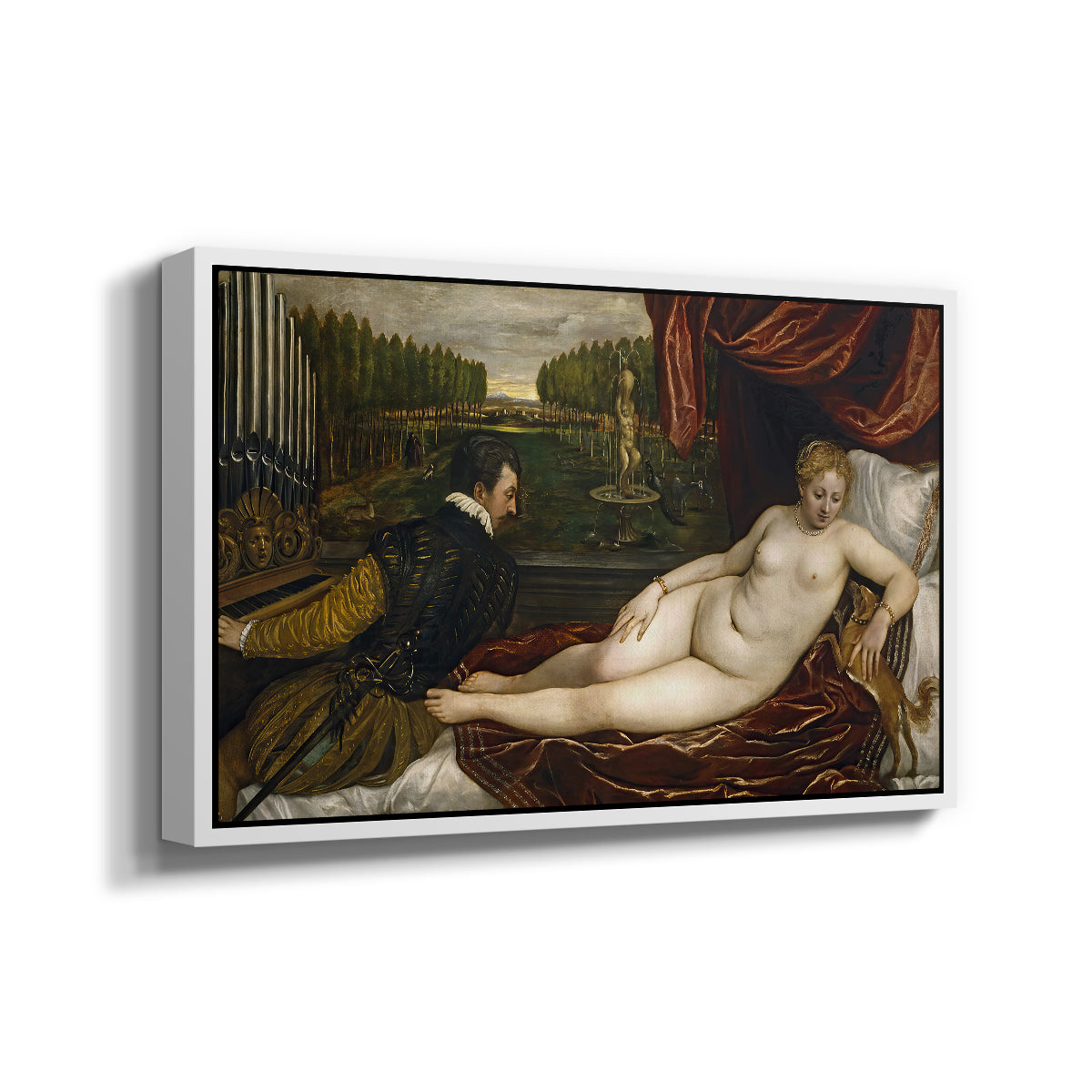 Venus with an Organist and a Dog, c. 1550 - Floater Framed Canvas Print