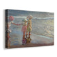 Canvas art print featuring a coastal portrait of figures grouped near shoreline, displayed at an angle