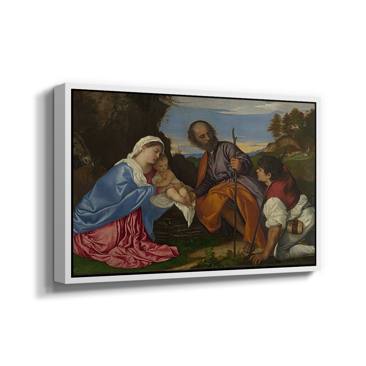 The Holy Family with a Shepherd, c. 1510 - Floater Framed Canvas Print