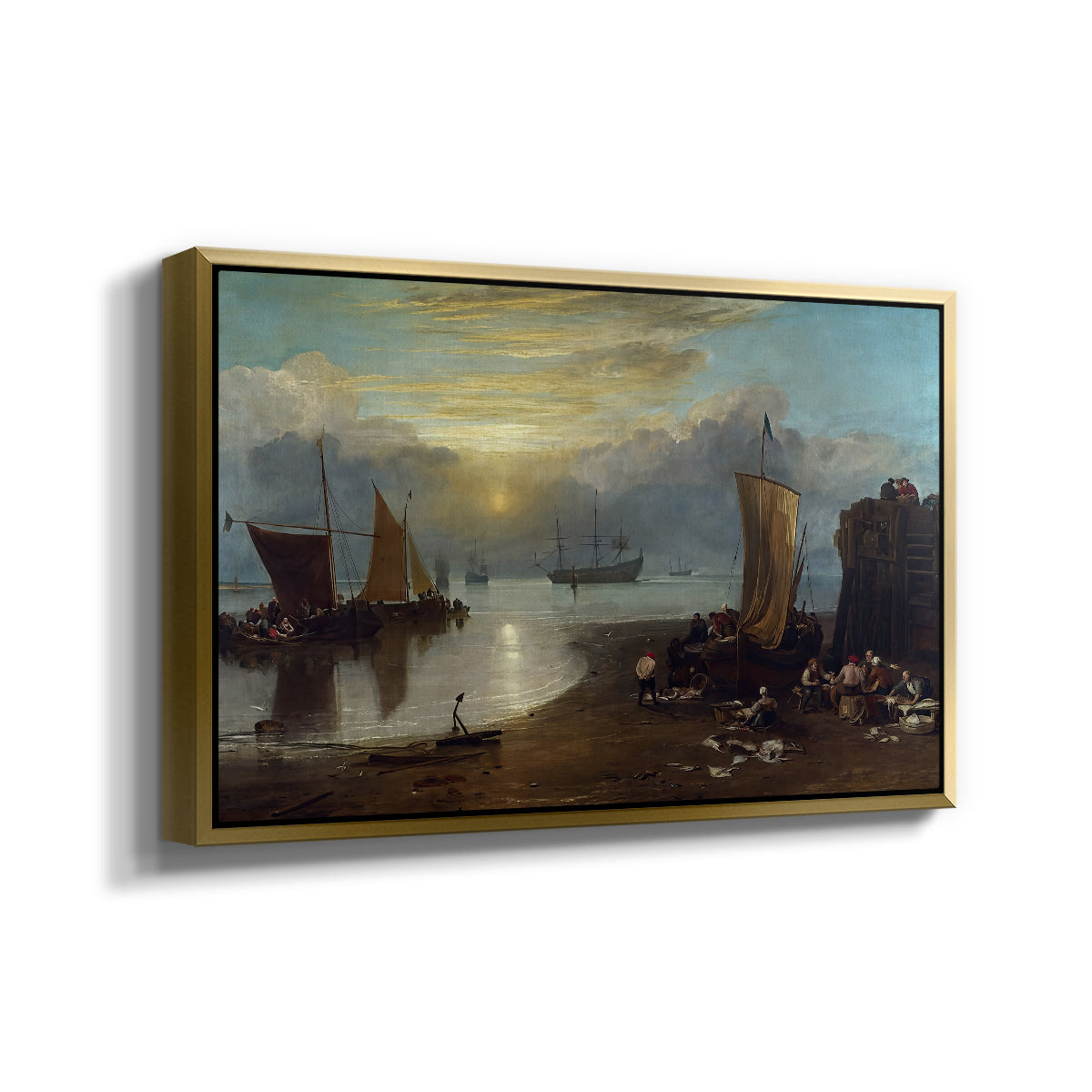 Sun Rising through Vapour: Fishermen Cleaning and Selling Fish, c. 1807 - Floater Framed Canvas Print