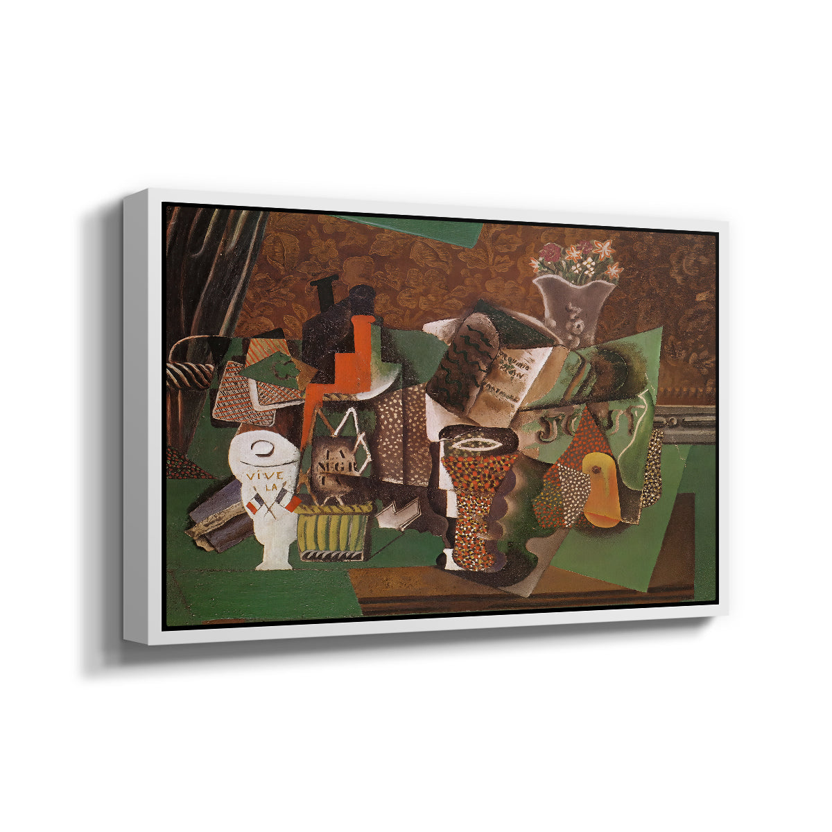 Playing Cards, Glasses, Bottle of Rum: "Vive la France", 1914-1915 - Floater Framed Canvas Print
