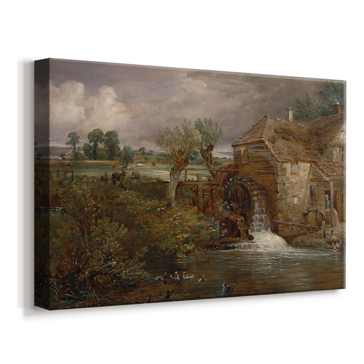 Canvas art print featuring a countryside scene with mill, displayed at an angle