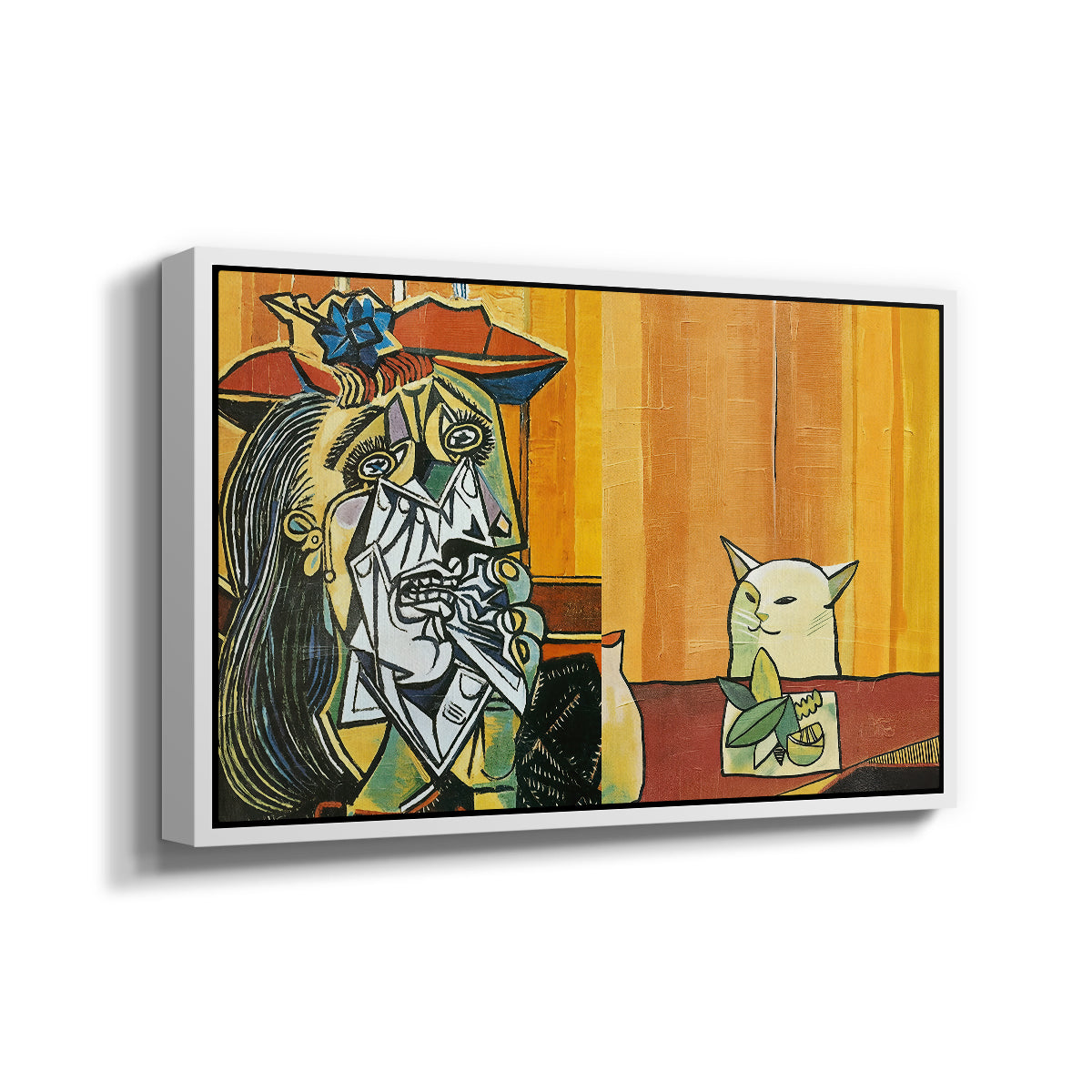 Woman Yelling at a Cat Meme (Picasso Parody) - Floater Framed Canvas Print