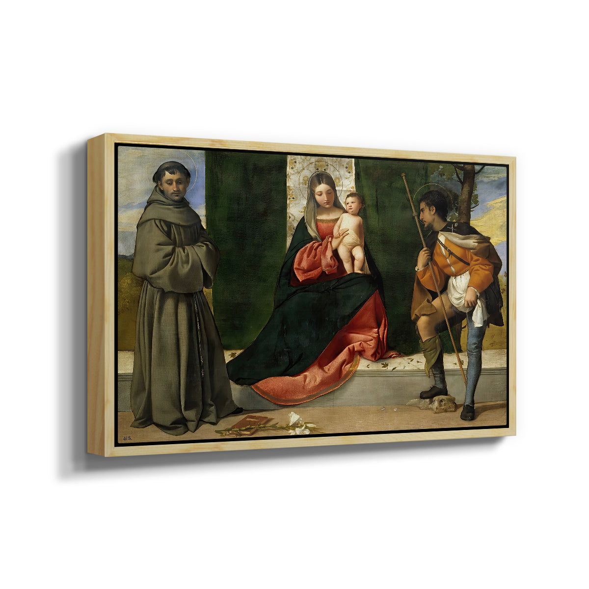 Madonna and Child with Saints Anthony of Padua and Roch, c. 1510 - Floater Framed Canvas Print
