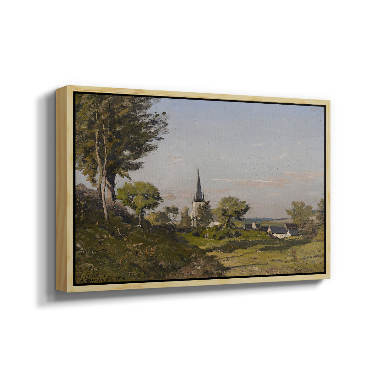 Village Landscape with Church, 1891 - Floater Framed Canvas Print