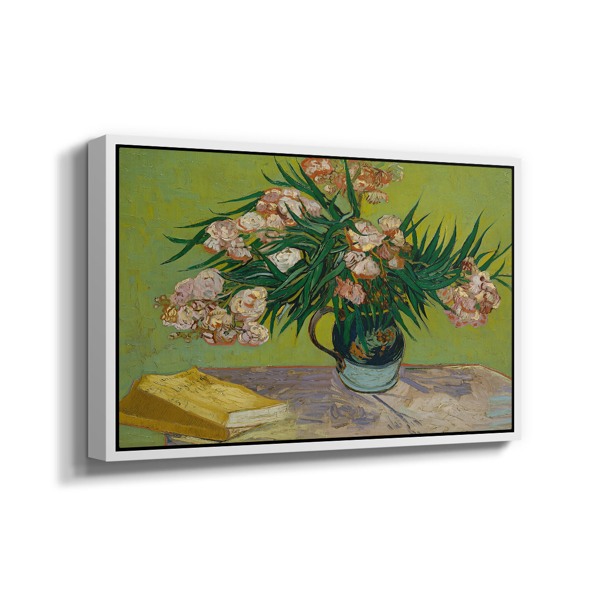 Vase with Oleanders and Books, 1888 - Floater Framed Canvas Print