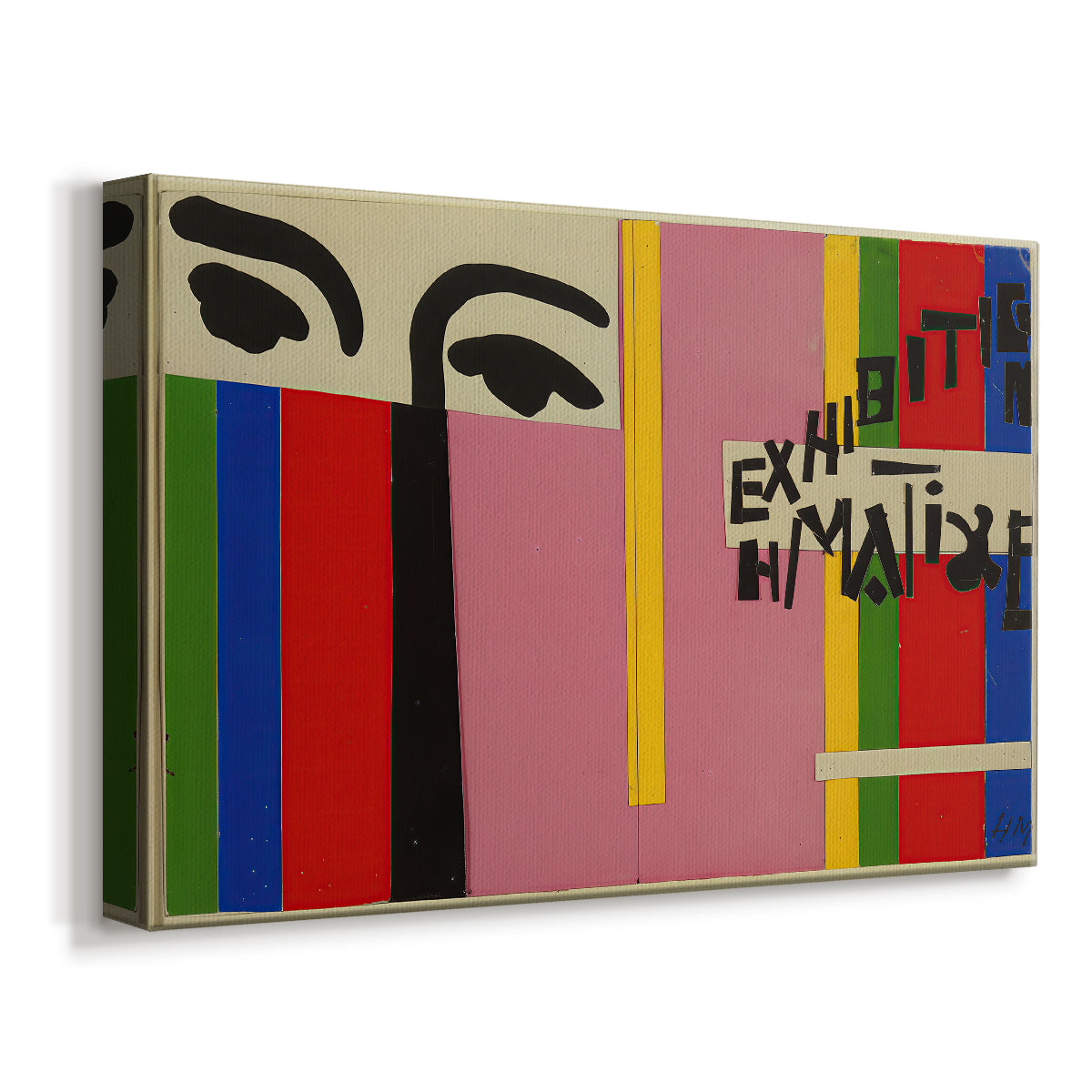 Canvas art print featuring a modernist composition featuring bold lines and color blocks, displayed at an angle