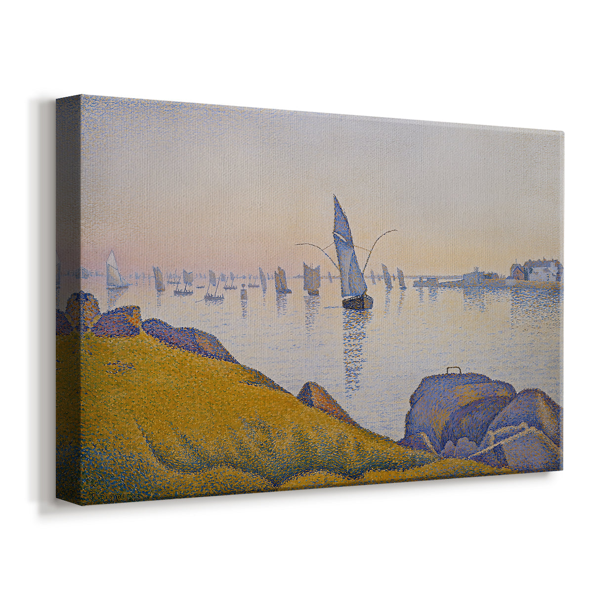 Canvas art print featuring a coastal scene with evening light, displayed at an angle