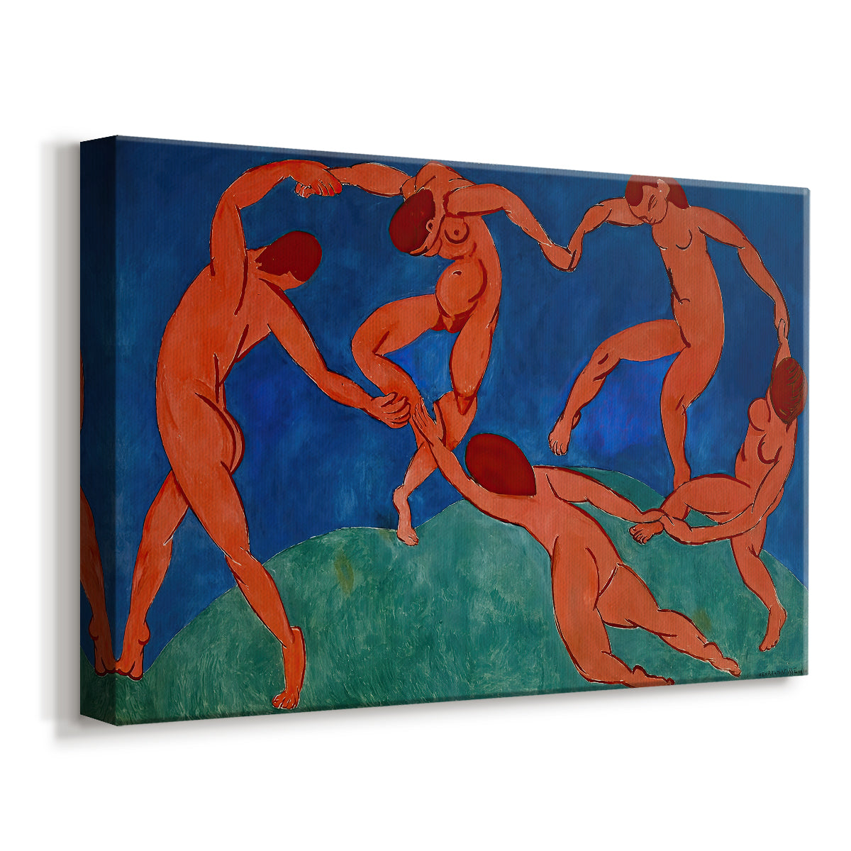 Canvas art print featuring an expressive scene of simplified figures dancing together, displayed at an angle