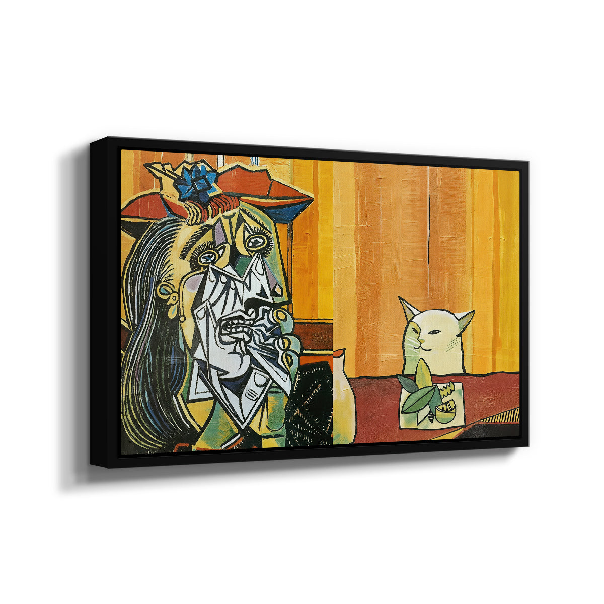 Woman Yelling at a Cat Meme (Picasso Parody) - Floater Framed Canvas Print