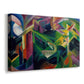 Canvas art print featuring an expressionist animals placed in structured, colorful environment, displayed at an angle