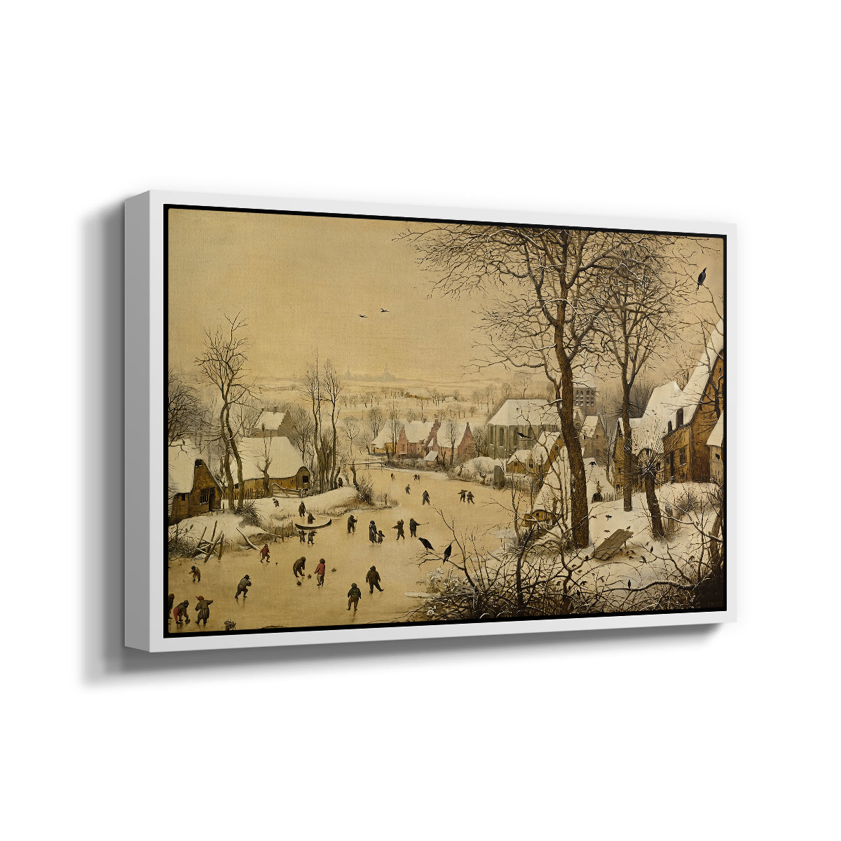 Winter Landscape with Skaters and Bird Trap, 1565 - Floater Framed Canvas Print