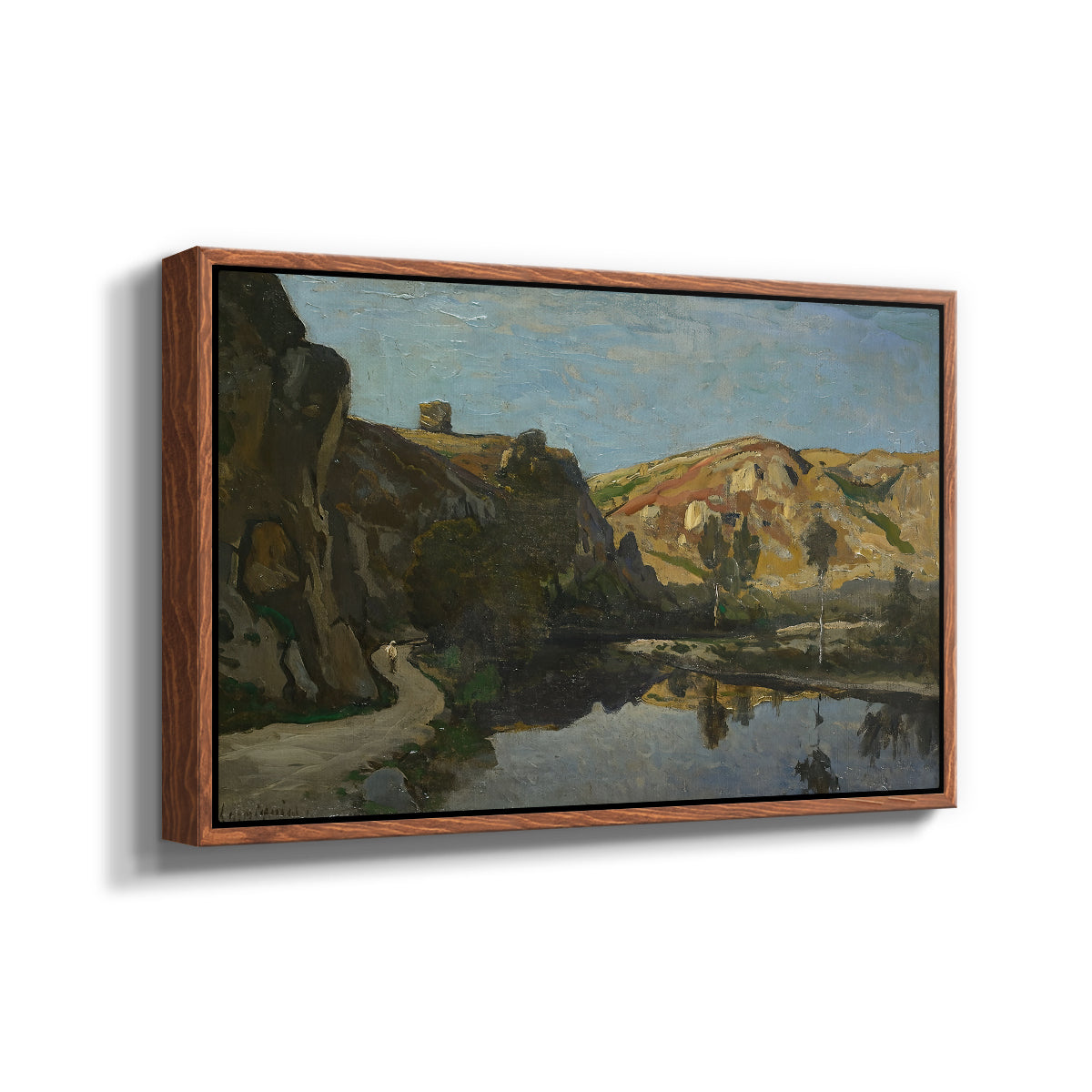River Landscape with Cliffs, c. 1850-1860 - Floater Framed Canvas Print