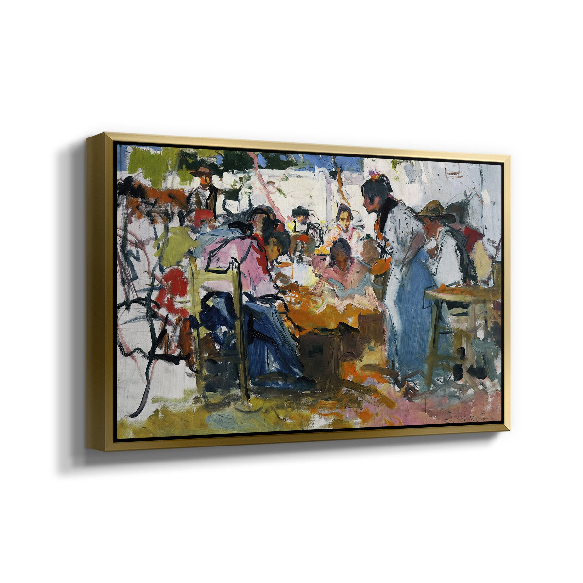Net Menders in Valencia, 1909 - Floater Framed Canvas Print