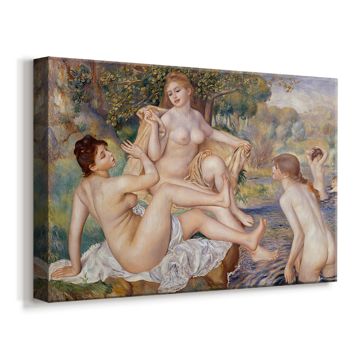 Canvas art print featuring an impressionist scene of female bathers gathered by water outdoors, displayed at an angle