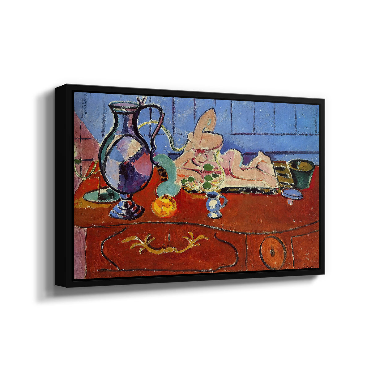 Still Life with a Pewter Jug and Pink Statuette, 1910 - Floater Framed Canvas Print
