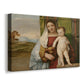 Canvas art print featuring an intimate religious scene with mother and child in natural setting, displayed at an angle