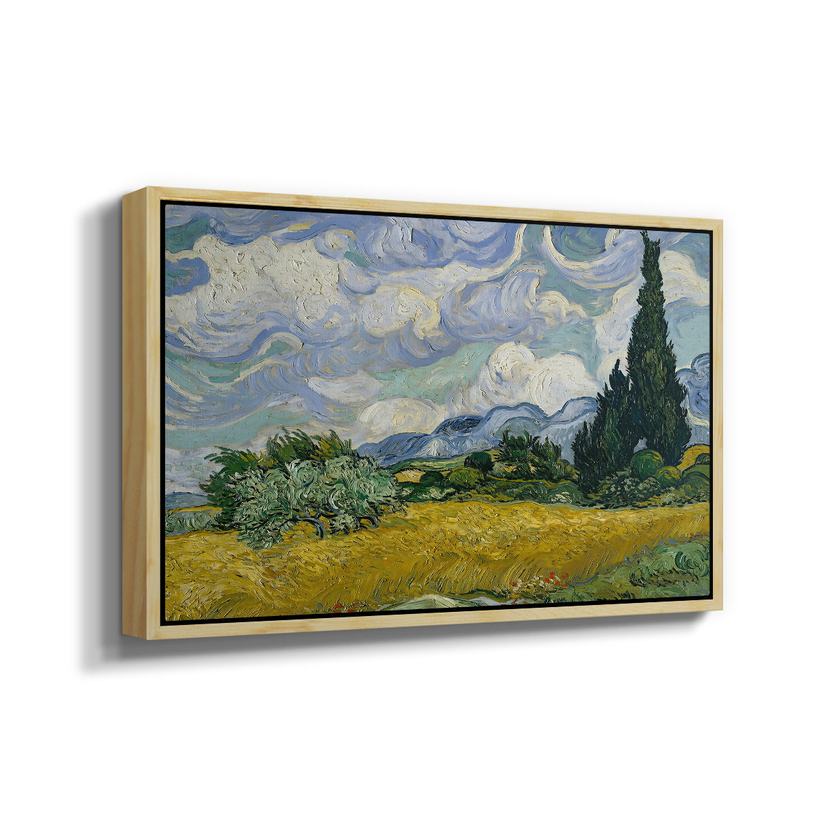 Wheat Field with Cypresses, 1889 - Floater Framed Canvas Print
