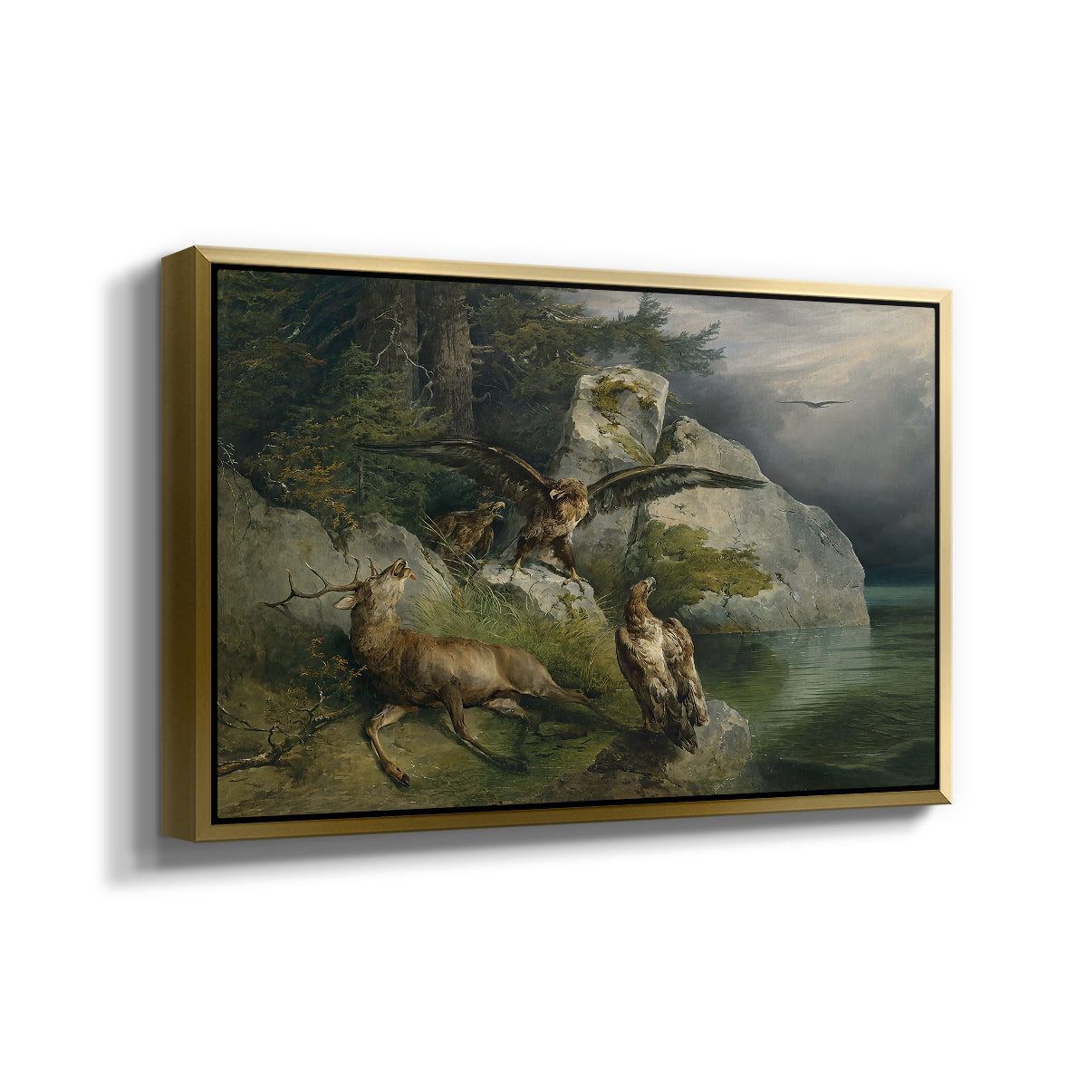 Eagles and Dying Stag on a Lakeshore, 1836 - Floater Framed Canvas Print