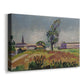Canvas art print featuring an impressionist-style countryside scene with bridge and water, displayed at an angle
