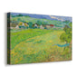 Canvas art print featuring an expressive countryside scene with buildings and terrain, displayed at an angle