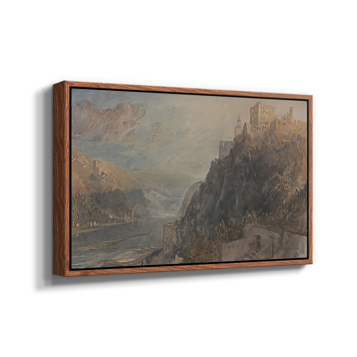 Rheinfels Looking to Katz and Gourhausen, 1817 - Floater Framed Canvas Print