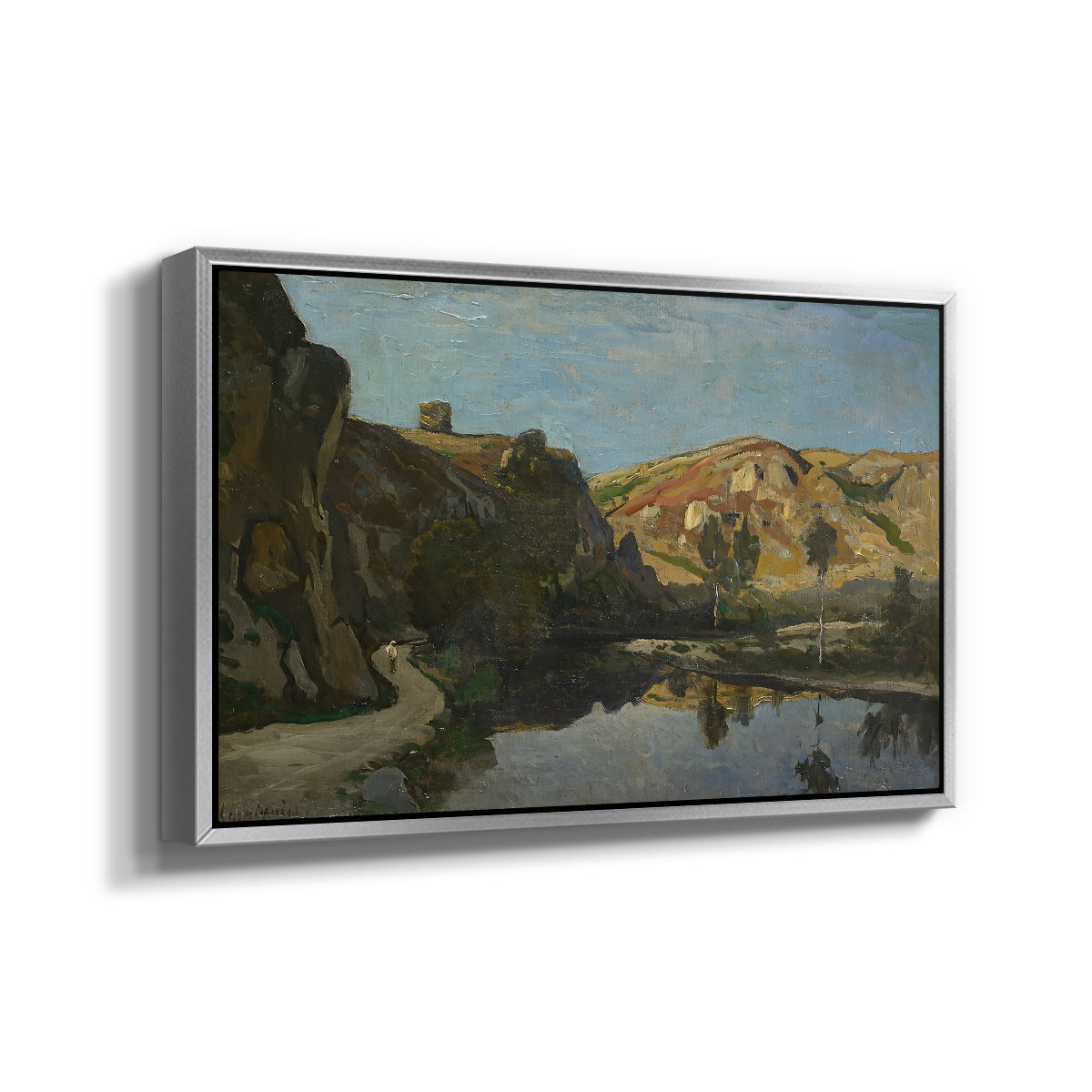 River Landscape with Cliffs, c. 1850-1860 - Floater Framed Canvas Print
