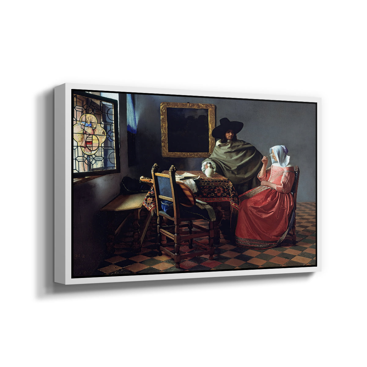 The Glass of Wine, c. 1660 - Floater Framed Canvas Print