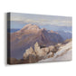 Canvas art print featuring an alpine panorama showing layered peaks and valleys, displayed at an angle