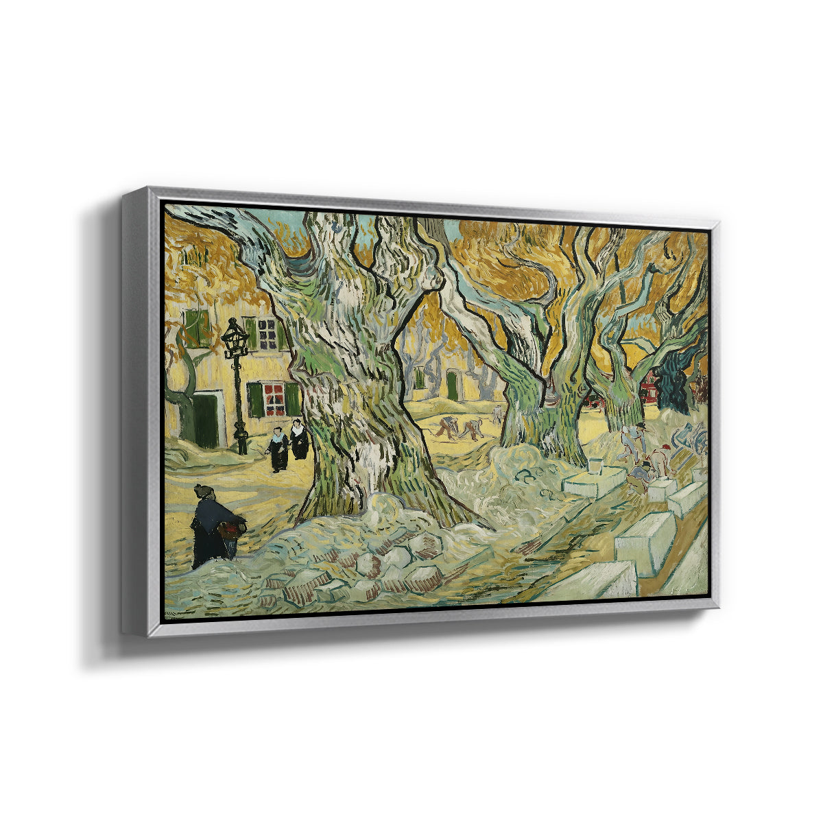 The Large Plane Trees (Road Menders at Saint-Rémy), 1889 - Floater Framed Canvas Print