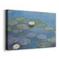 Canvas art print featuring an impressionist pond scene with lily pads and soft reflections, displayed at an angle