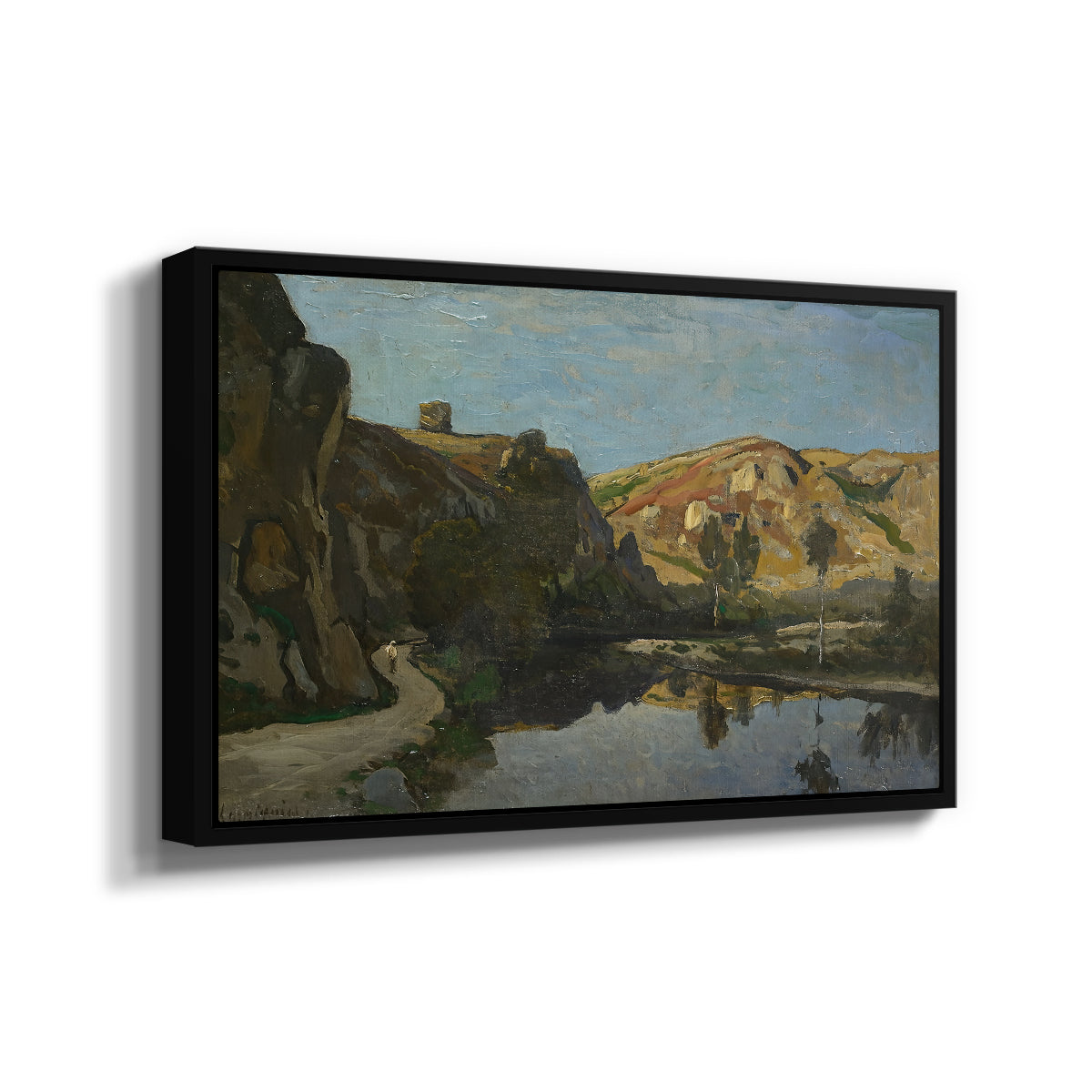 River Landscape with Cliffs, c. 1850-1860 - Floater Framed Canvas Print