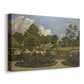 Canvas art print featuring a French countryside garden with greenery and reflections, displayed at an angle