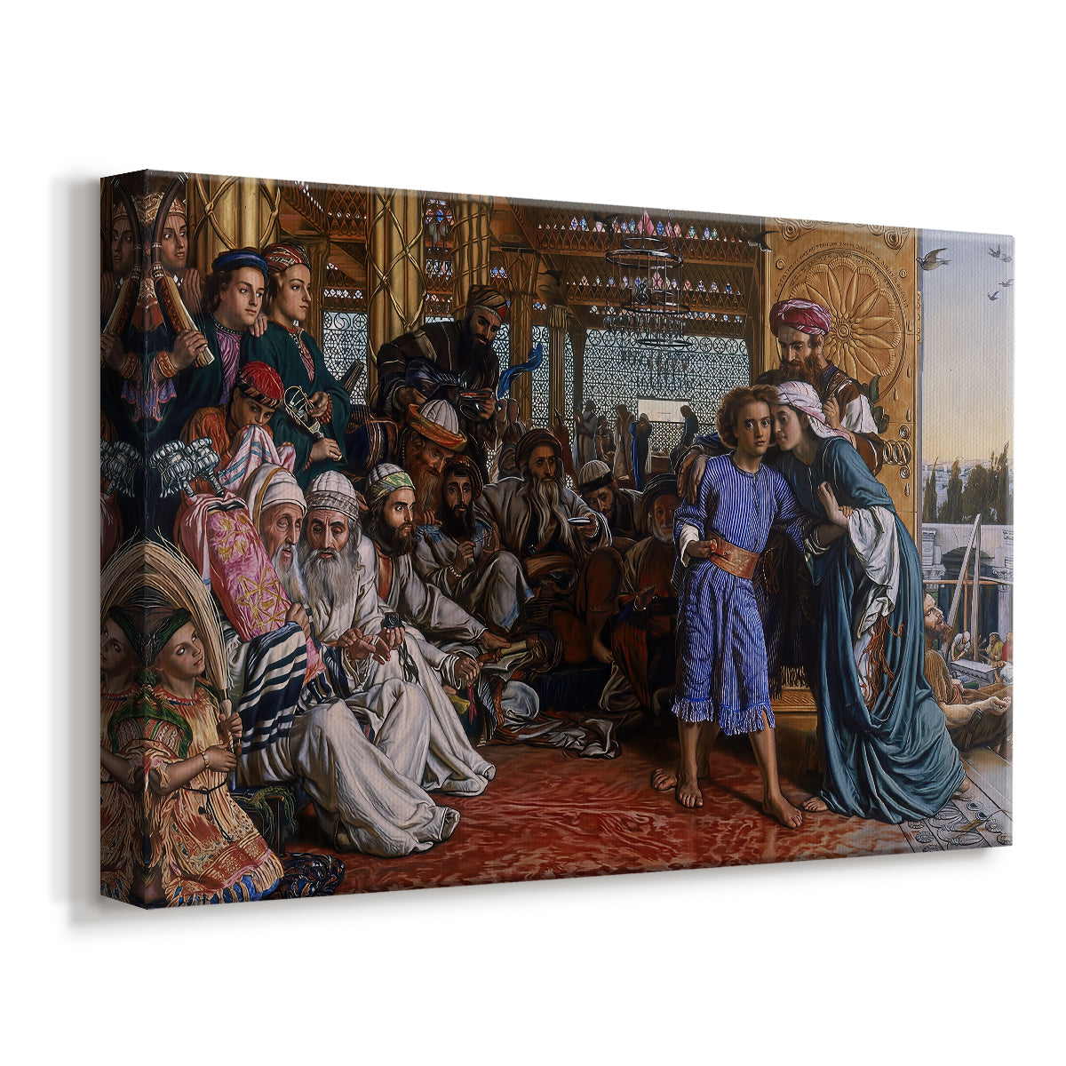 Canvas art print featuring a religious scene with figures arranged in architectural space, displayed at an angle