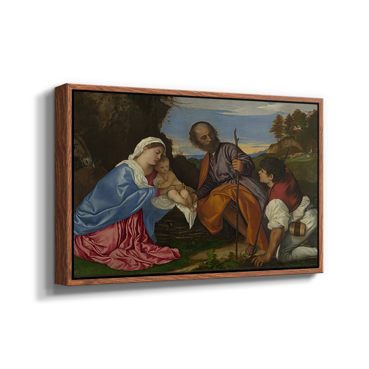 The Holy Family with a Shepherd, c. 1510 - Floater Framed Canvas Print