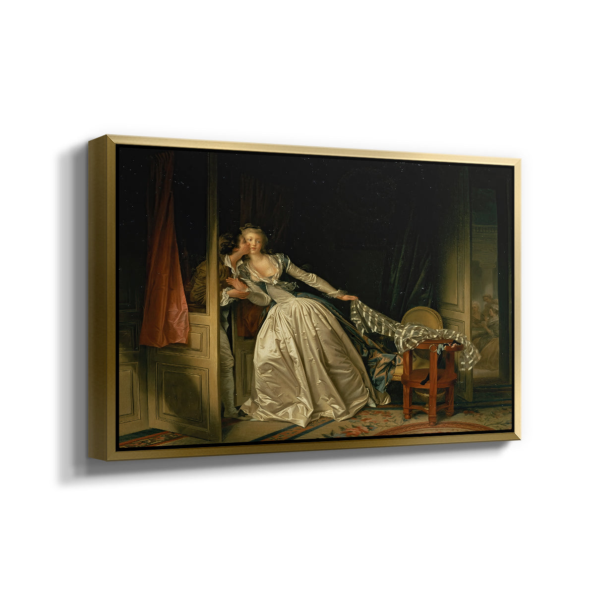 The Stolen Kiss (Le Baiser à la dérobée), c. 1788 - Floater Framed Canvas Print