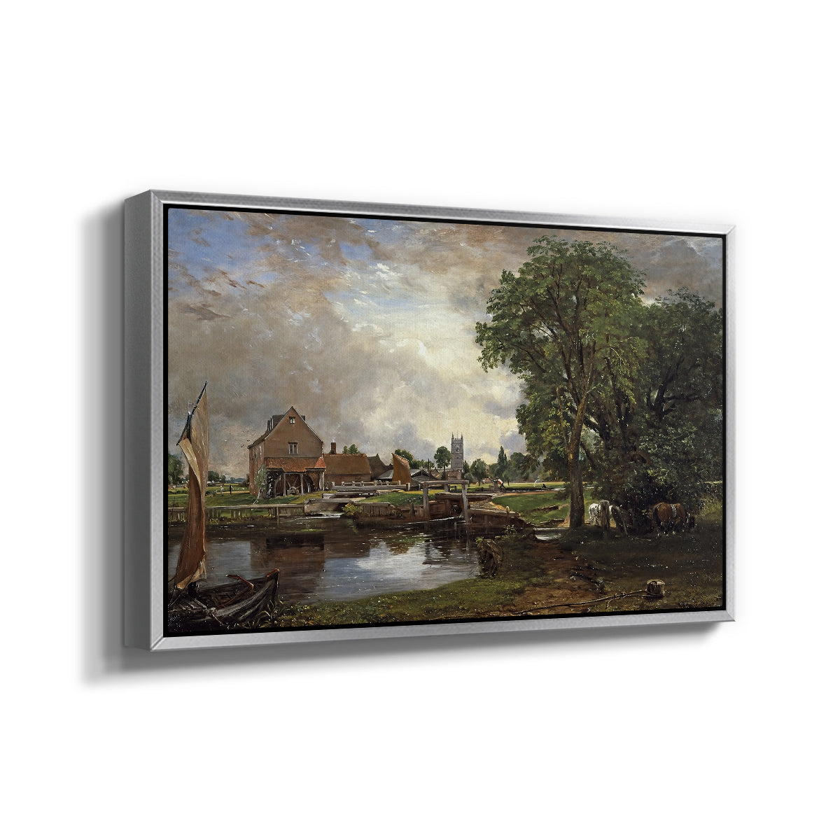 Dedham Lock and Mill, c. 1820 - Floater Framed Canvas Print