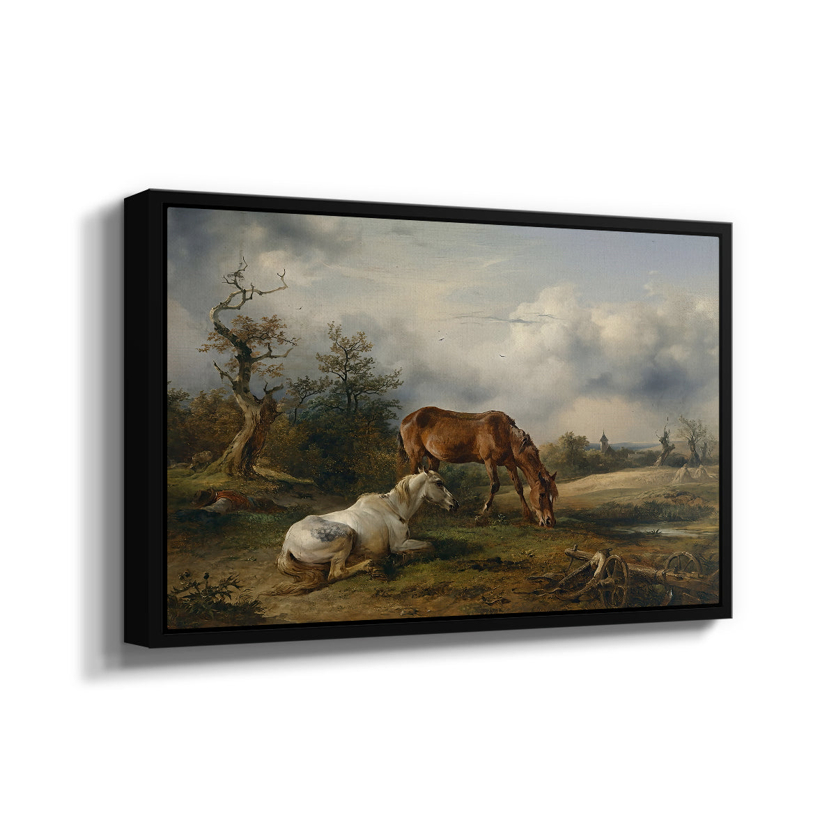 Two Horses on the Pasture, c. 1825 - Floater Framed Canvas Print