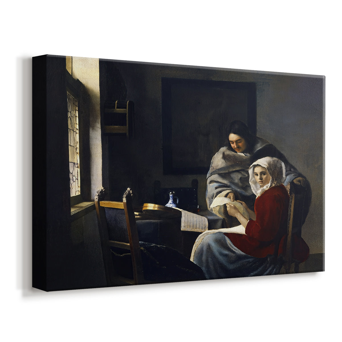 Canvas art print featuring a quiet domestic scene with instrument and window light, displayed at an angle